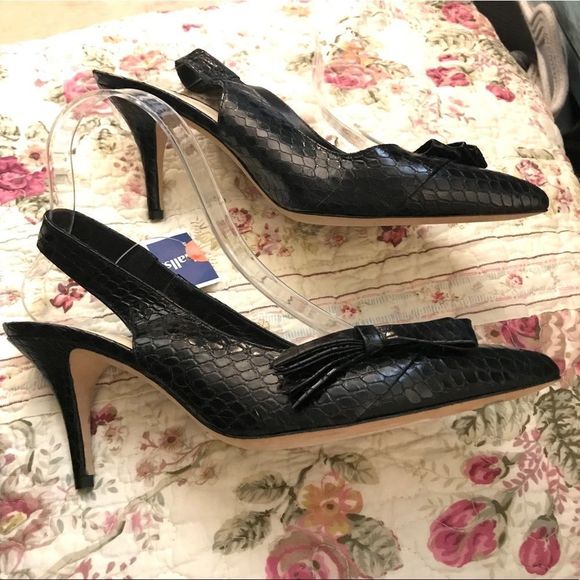 NWT $120 kate spade | Slingback Leather Heels With Bows in Black | Size 8B - Picture 3 of 14